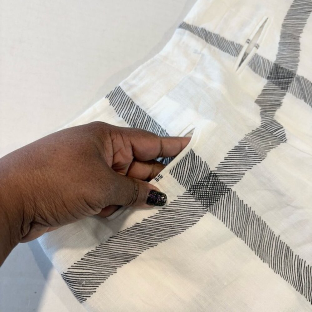 Emporio Sirenuse Linen Pants High Rise Wide Leg White Navy Check Plaid, IT 40 - Picture 10 of 15